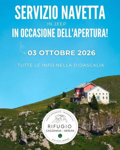 Locandina evento: NUOVA APERTURA RIFUGIO CAZZANIGA-MERLINI