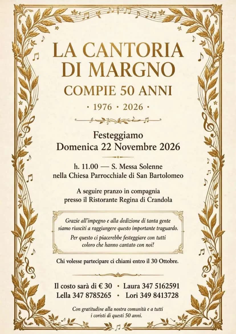 Locandina evento: 50 anni della Cantoria di Margno
